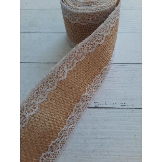 Лента из мешковины с кружевом, 5 см, цена за 2 м